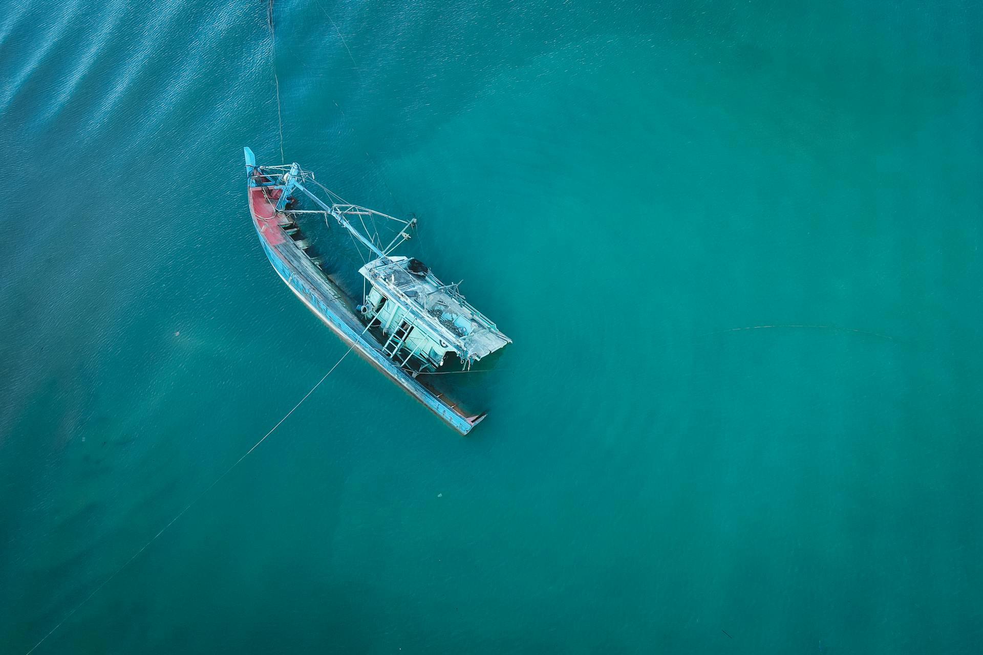 An Aerial Photography of a Shipwreck on the Sea