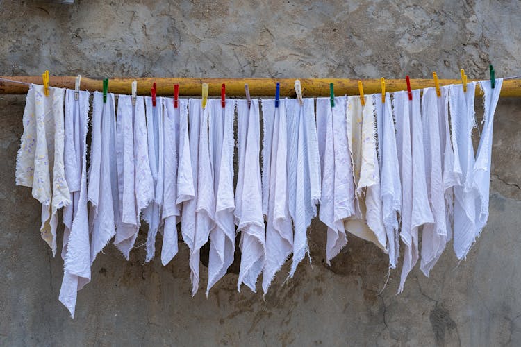 Washed Rags Drying On A Clothesline 