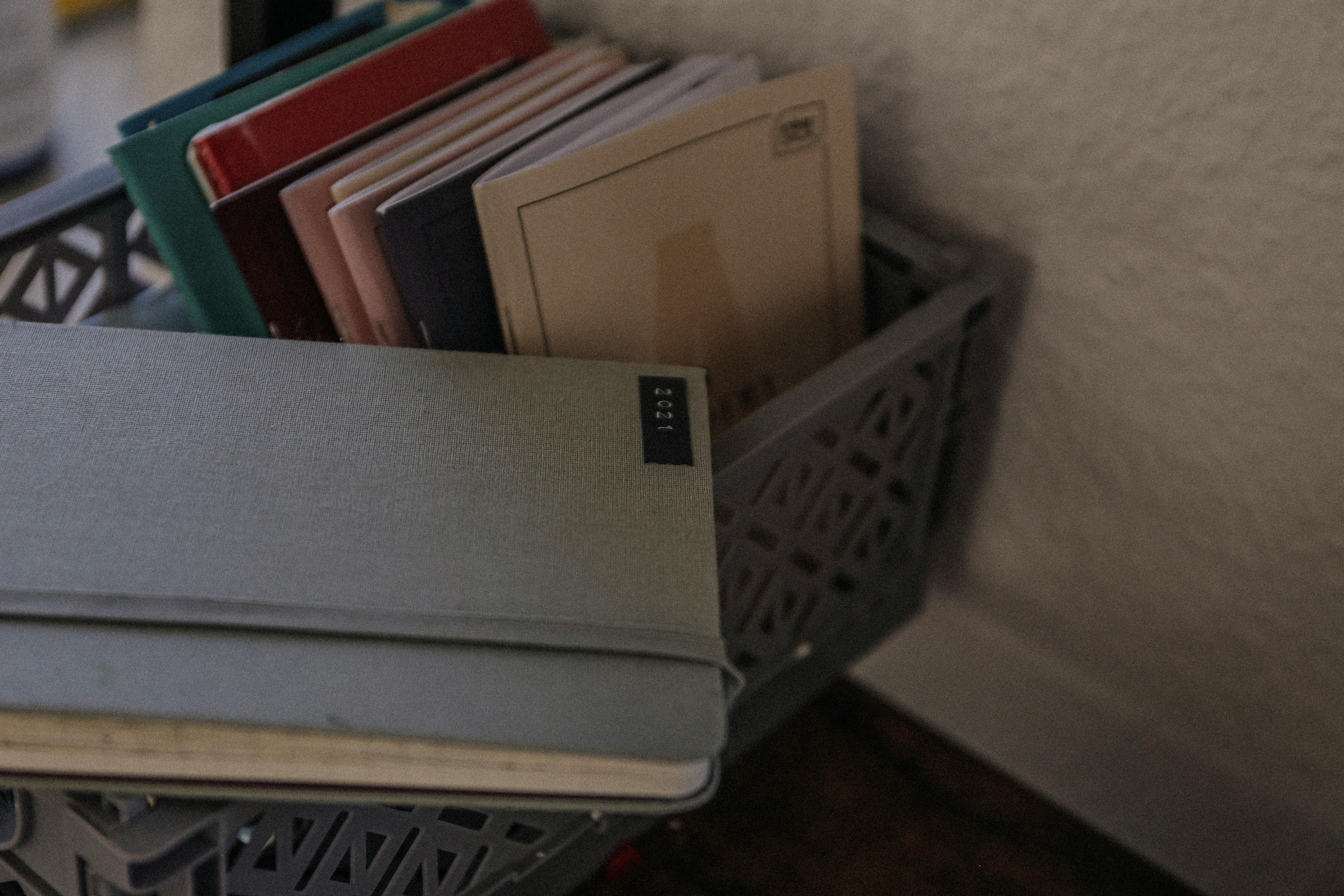 notebooks on basket