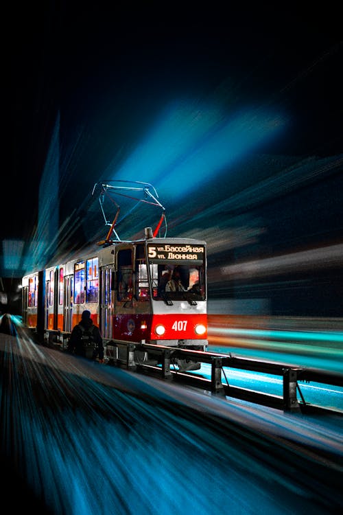 Vintage Tram at Night