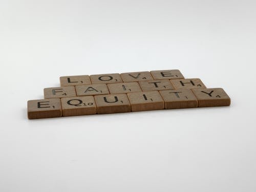 Brown Wooden Scrabble Tiles on White Surface