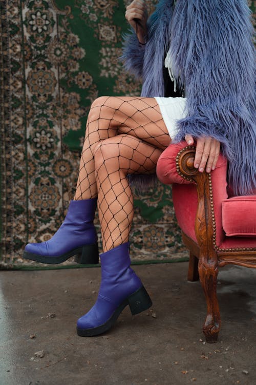 Woman in Purple Fur Coat and Boots