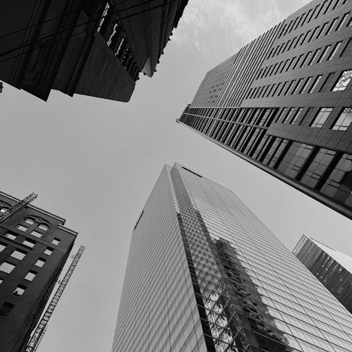 Grayscale Photo of High Rise Buildings