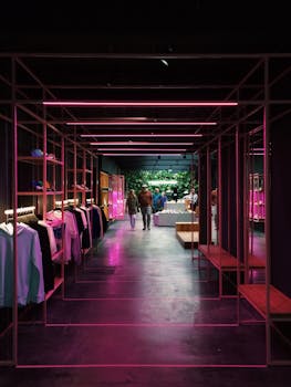 安特卫普一家现代服装店的内部采用了霓虹灯和时尚的设计