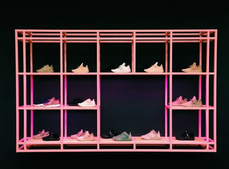 Colorful slippers on a shelf