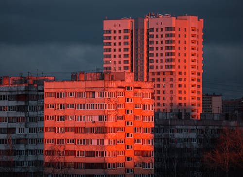 High Rise Orange Apartment Old Buildings Photo