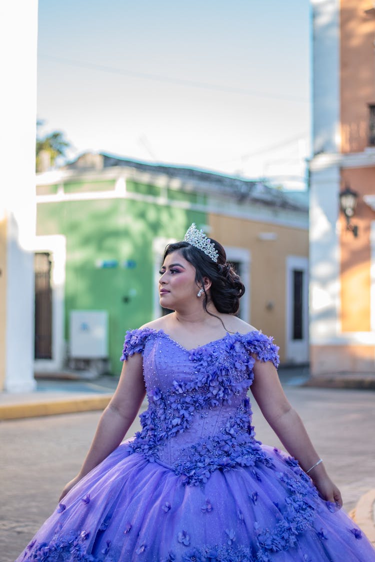 Bride Wearing Tiara To Lavender Wedding Dress