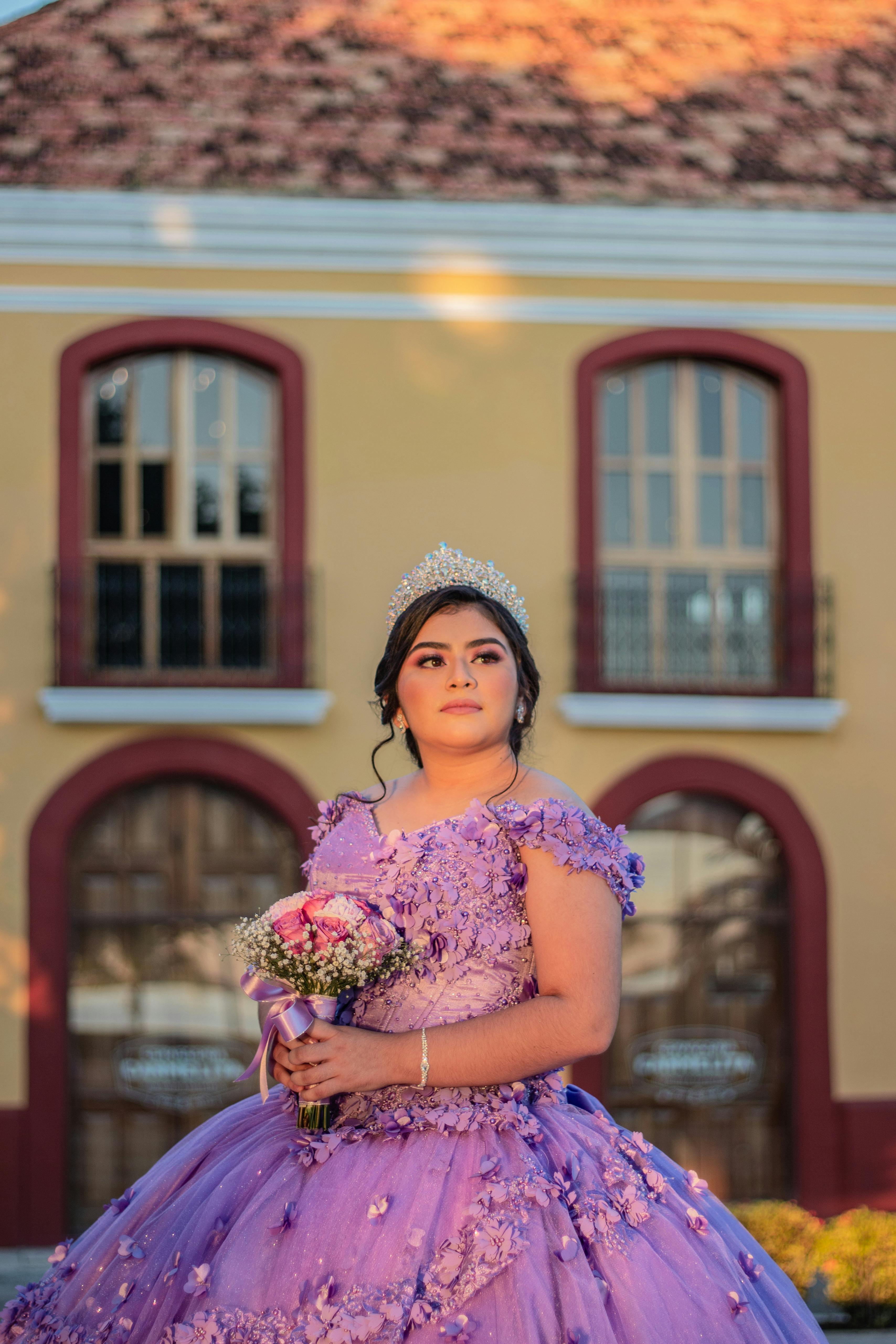 Beautiful Princess Girl Purple Dress Holding Stock Photo 1082750540