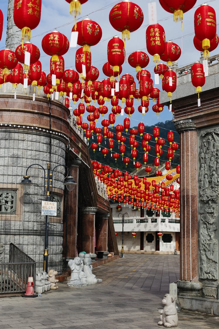 Chinese Lamps Over Street