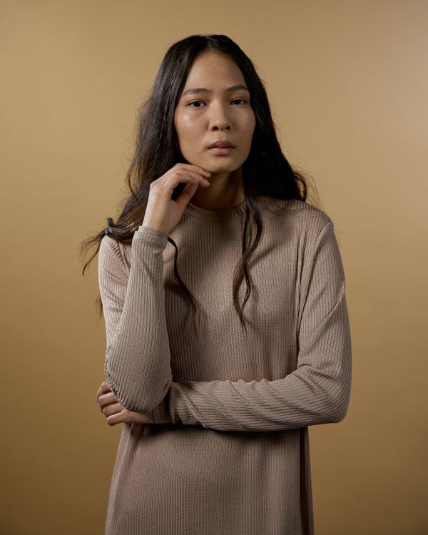 Taupe knit midi dress