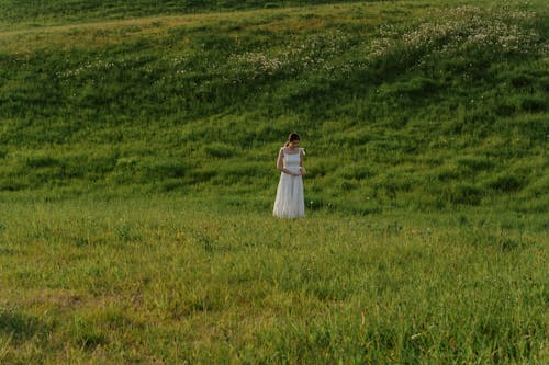 Woman in Dress on Grass Field