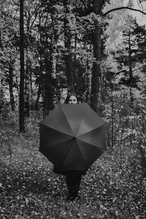 Black and White Portrait of Woman with Umbrella