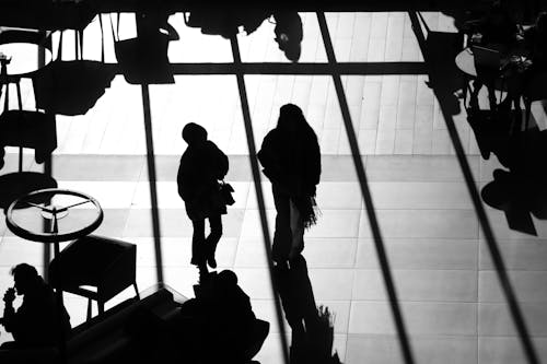 Monochrome Photograph of People's Silhouettes