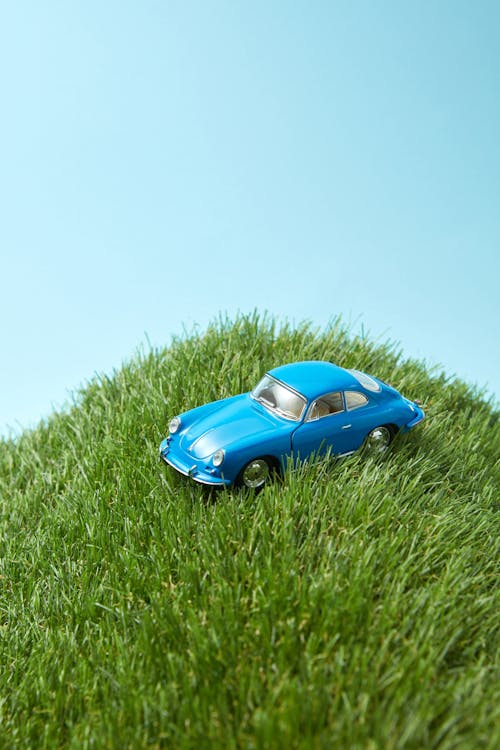 Blue Toy Car on Green Grass