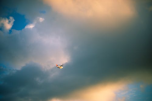 Free An Airplane in a Cloudy Sky Stock Photo