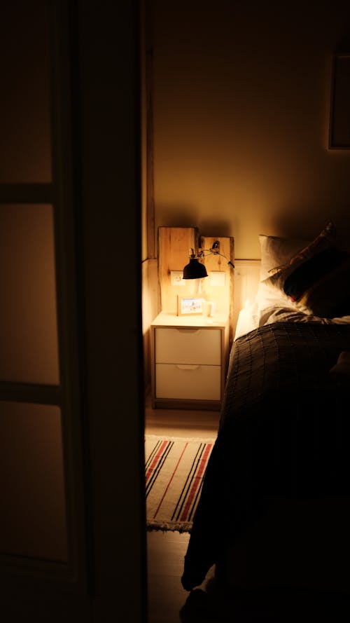 Free Lampshade on the Bedside Table Stock Photo