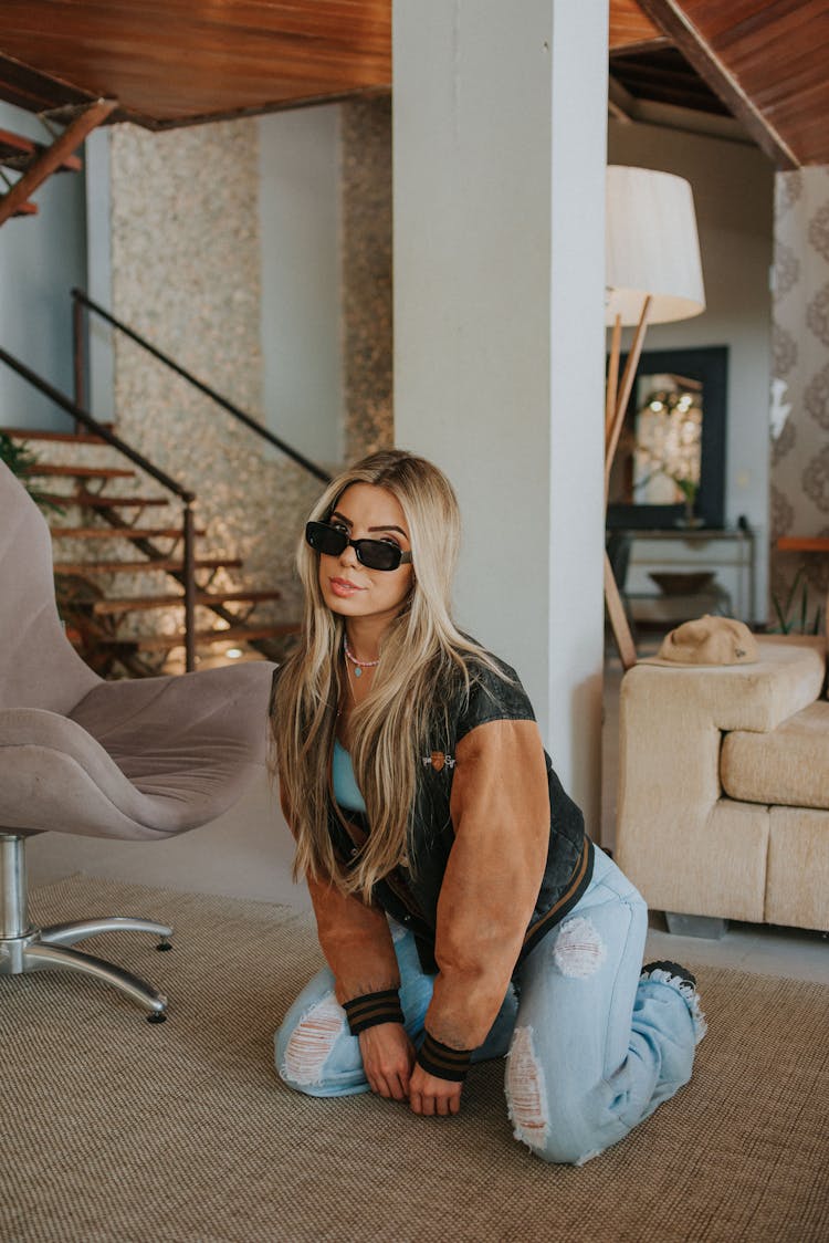 Blonde Posing In Jeans And Jacket