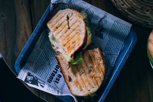 Photo of Sandwich on Blue Tray