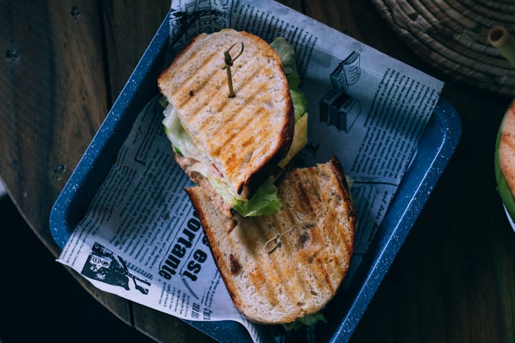 Photo Of Sandwich On Blue Tray