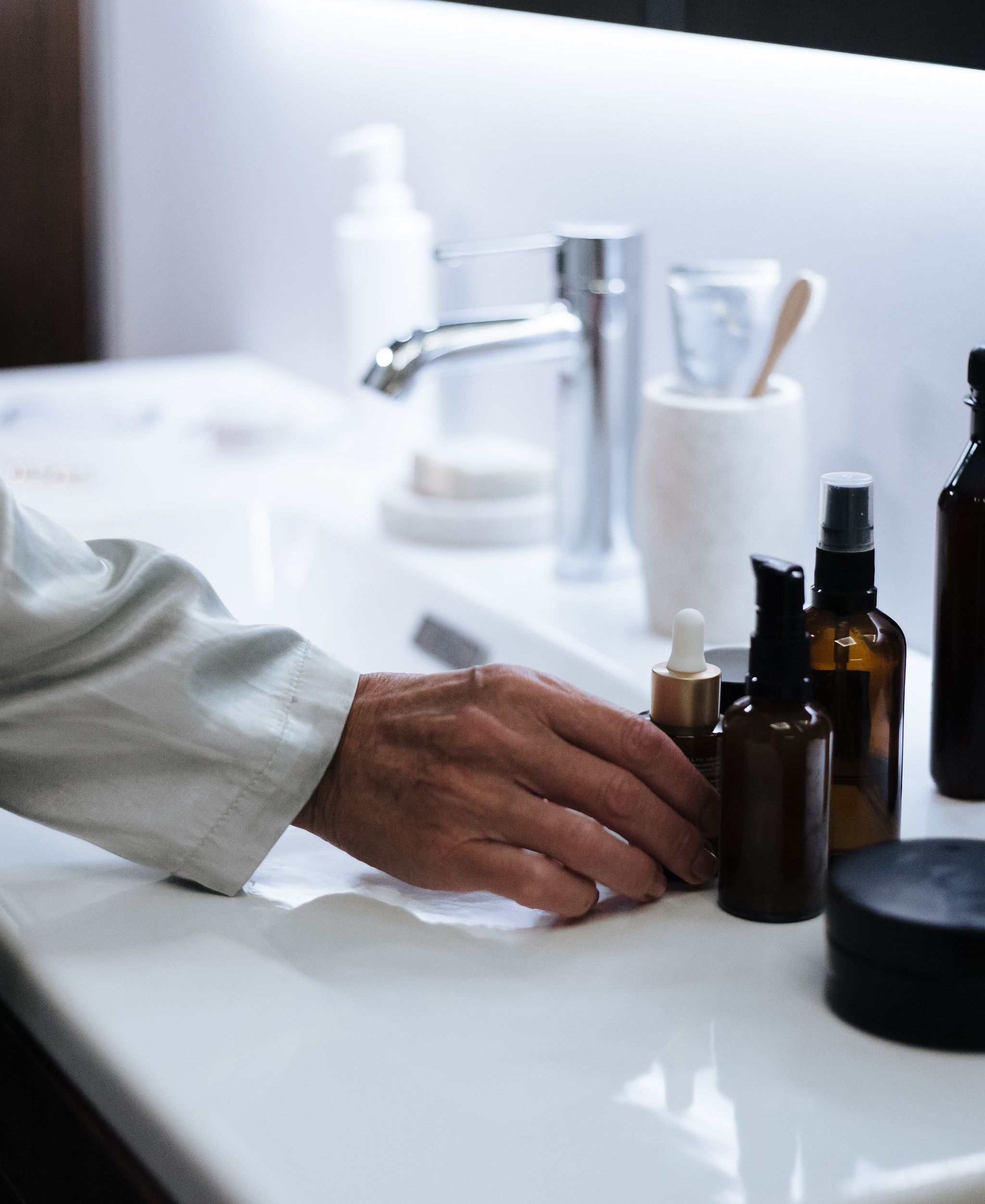 Skincare products on a shelf