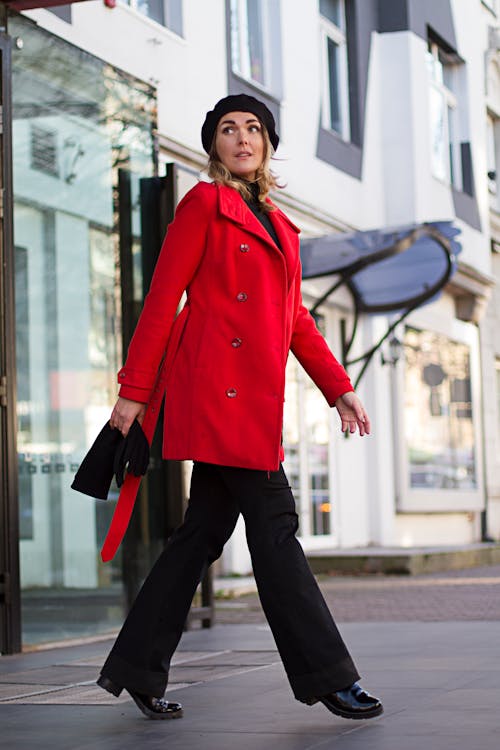 Woman in Red Coat Walking