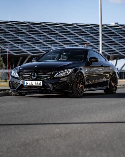 Free Stylish black Mercedes coupe parked on city street in Nürnberg, Germany. Stock Photo