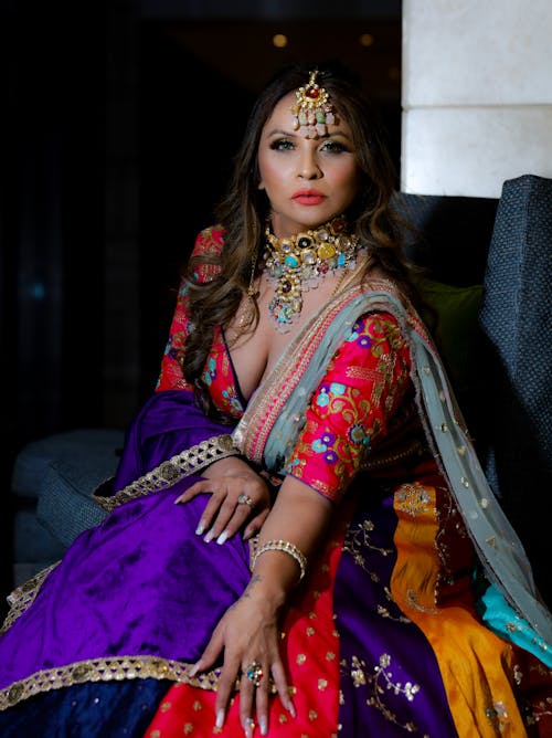 Woman Wearing Colorful Sari