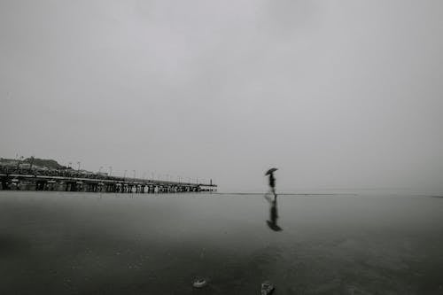 A Person Walking on the Beach with an Umbrella