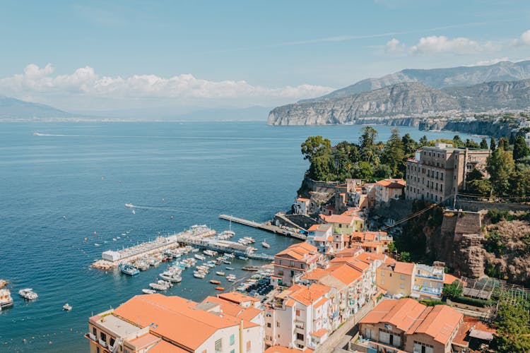 High Angle View Of City And Port 