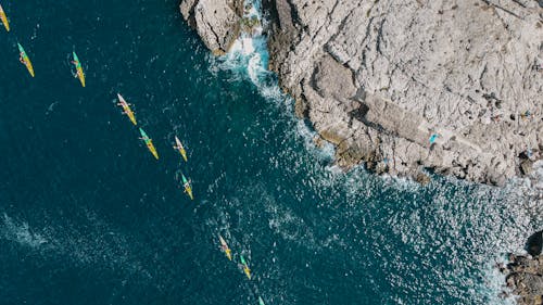 Top View Shot of People Kayaking on the Sea