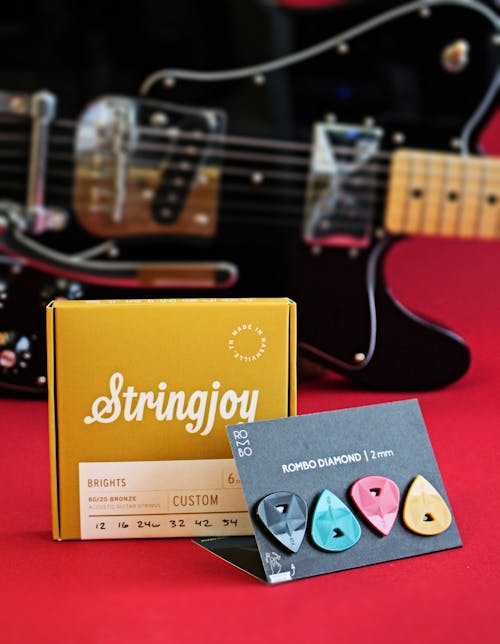 Photograph of a Black Card with Guitar Picks
