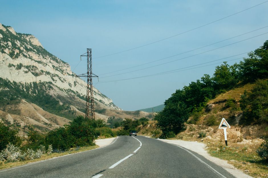 Scenic M-1 highway winding through the picturesque landscape of Azerbaijan