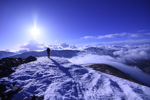 山頂, 徒步旅行者, 日落 的 免费素材图片