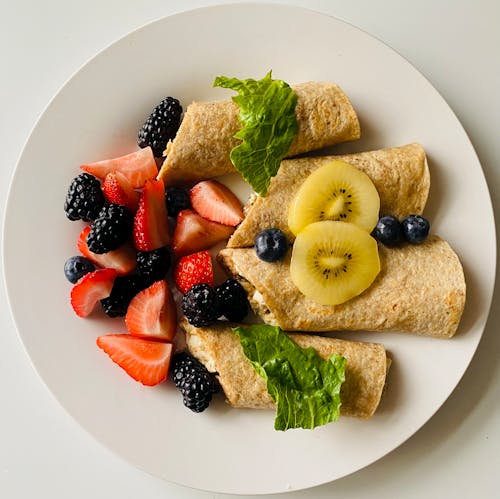 Pancakes and Fruits on Plate