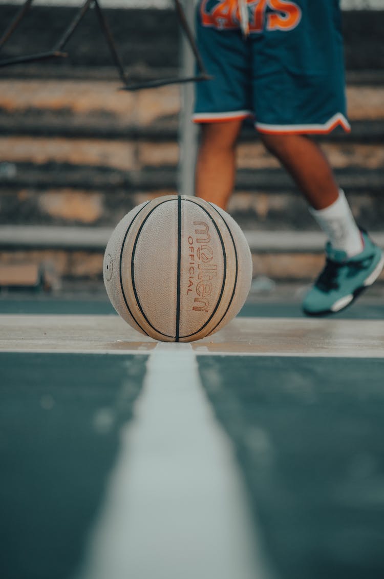 Leather Basketball On The Court