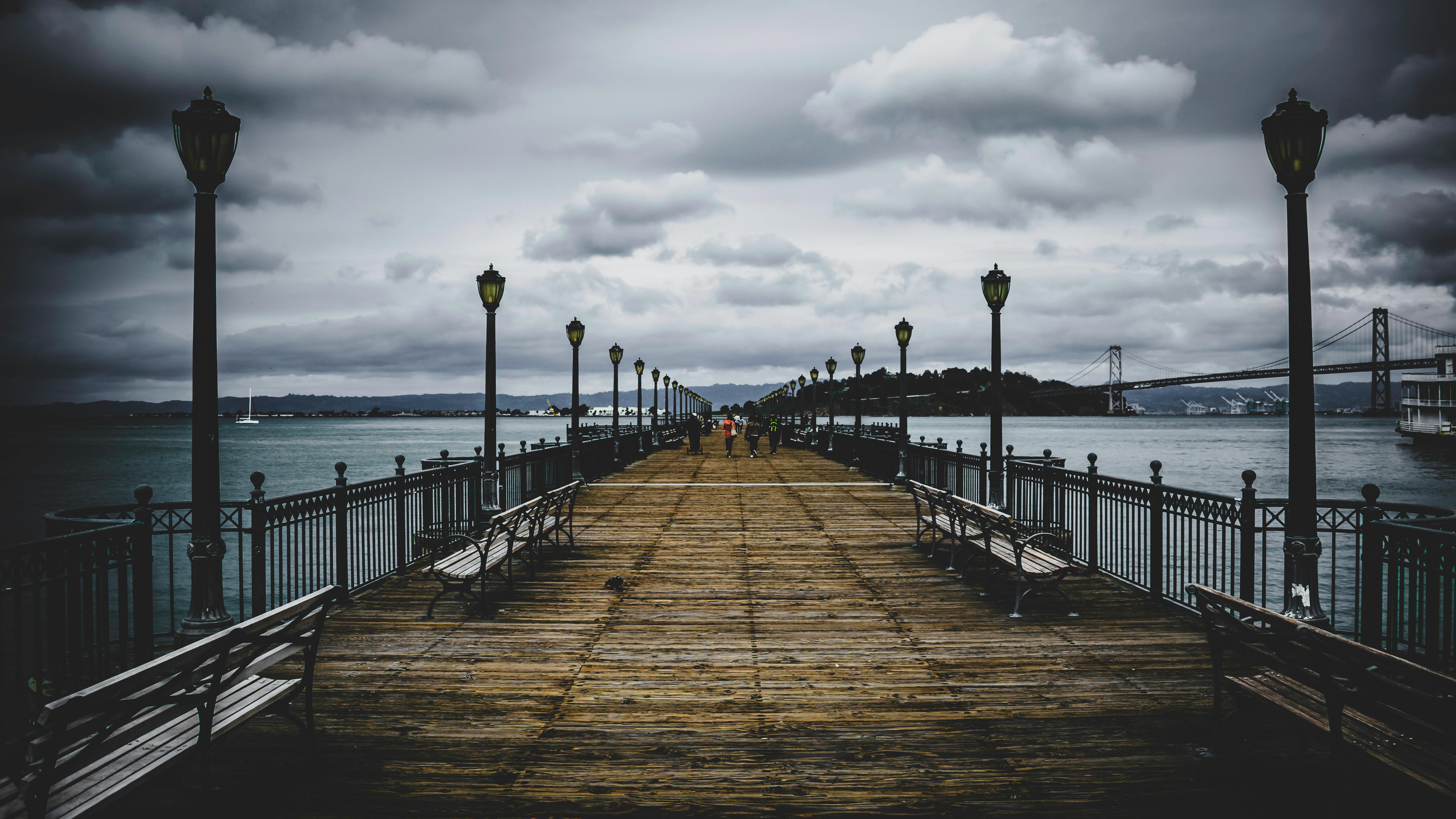 Brown Wooden Bridge Near Body of Water