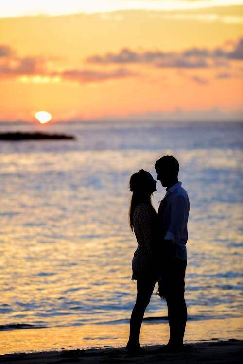 Free Silhouette of Couple on Seashore Stock Photo