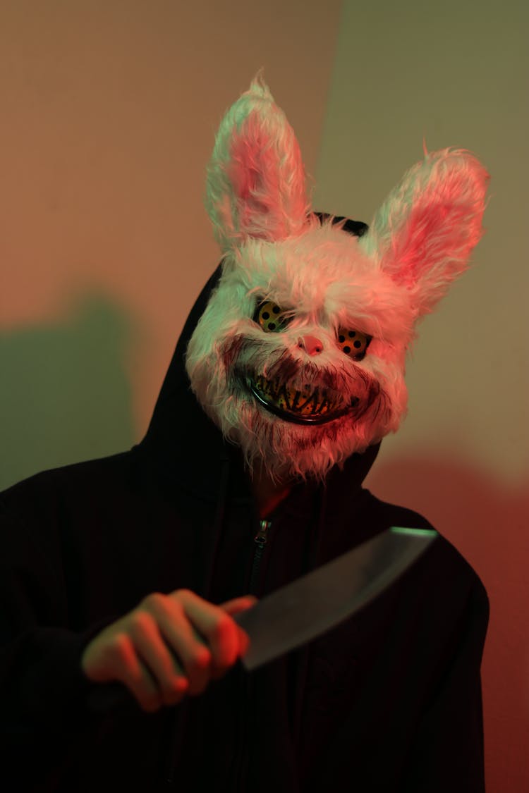 Person In Rabbit Mask And With Knife