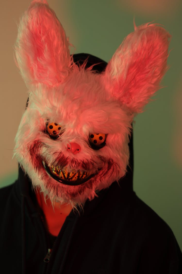 A Person Wearing A Scary Rabbit Mask