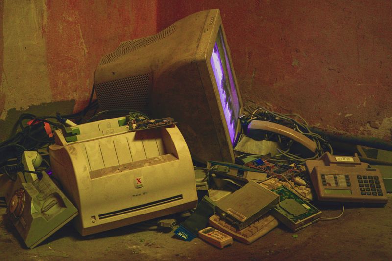 Vintage and damaged electronics with plastic housings — HIPS scrap from consumer electronics