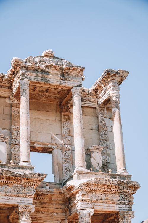 Free Detailed view of the ancient Library of Celsus in Ephesus, Turkey. Stock Photo