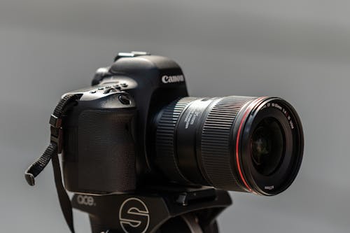 Close-Up Shot of Black Canon Dslr Camera