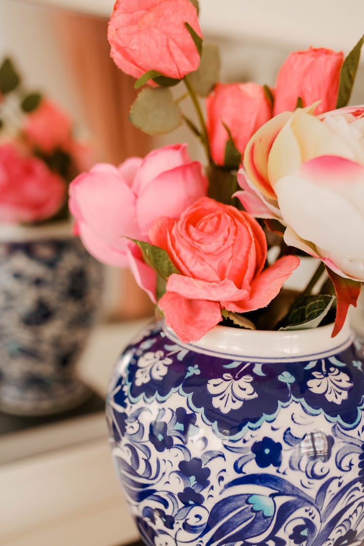 Pink Roses In A Vase 