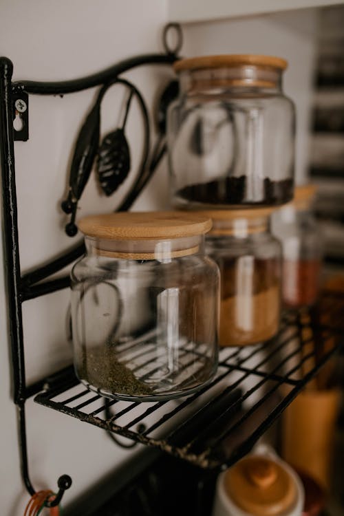 Close-up of Clear Glass Jars