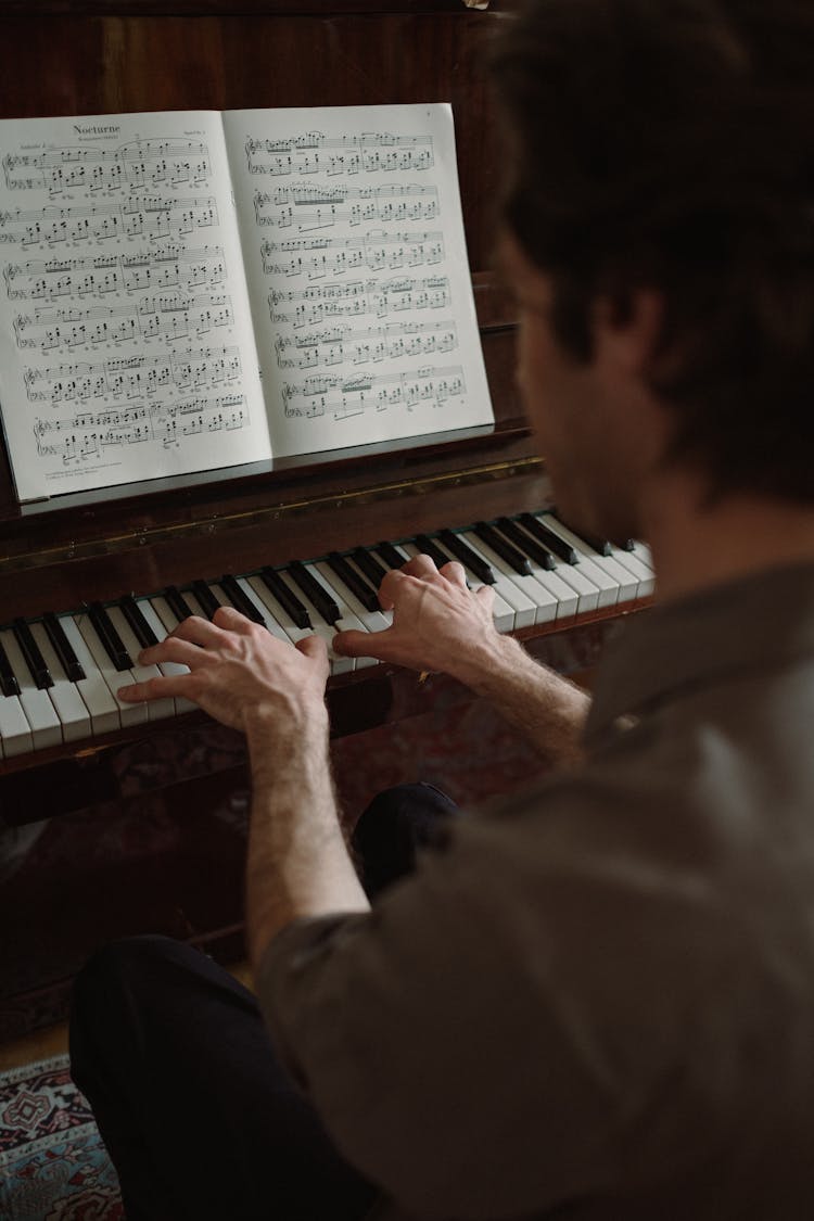 Back View Of A Man Playing A Piano