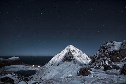 Snowcapped Rocks at Night