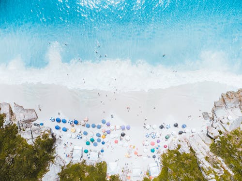 Drone Shot of People on a Beach 