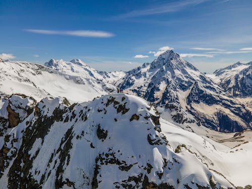 Drone Shot of Snow Covered Mountains