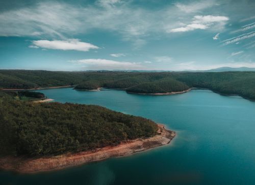 Free Discover the serene beauty of Ömerli Lake in Istanbul, captured from above in this stunning aerial photograph. Stock Photo
