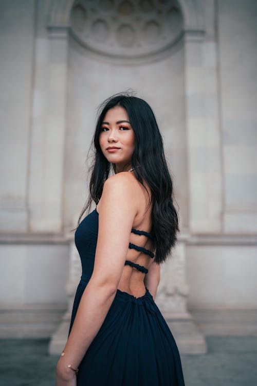 Woman in Dress with Black Hair